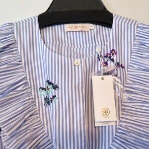 NWT TORY BURCH Striped Midi Dress Embroidery & Sequin Embellished